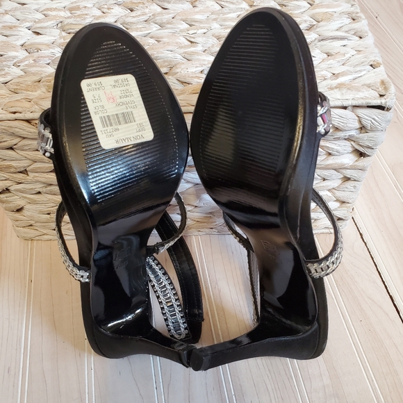 Caparros Givenchy Black Strappy Rhinestone High Heels Size 7.5 NWT Slingback - Picture 5 of 6